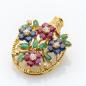 Preview: Brosche aus 750er Gold mit Rubin, Saphir, Smaragd und Brillanten