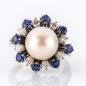 Preview: Vintage Ring 750er Gold mit Perle, 0.40ct Brillanten und 0.40ct Saphiren