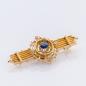 Preview: Antike Brosche aus 585er Gelbgold mit Saphir und Diamantrosen