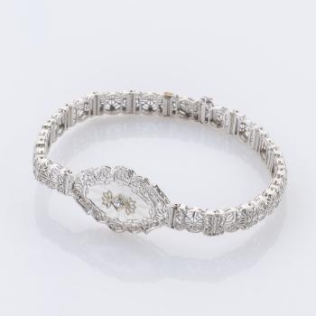 Art Déco Armband aus 585er Weißgold mit Diamant und Camphor-Glas