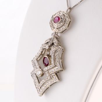 Preview: Art Deco Anhänger 585er Gold mit 1.50ct Rubinen und 2.0ct Diamanten