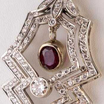Preview: Art Deco Anhänger 585er Gold mit 1.50ct Rubinen und 2.0ct Diamanten