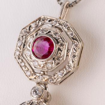 Preview: Art Deco Anhänger 585er Gold mit 1.50ct Rubinen und 2.0ct Diamanten