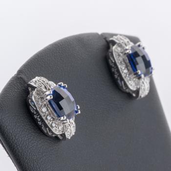 Preview: Sapphire and Diamond Earrings in 14K White Gold