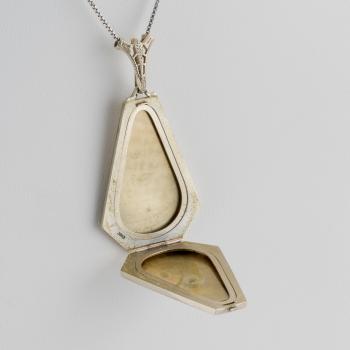 Art Deco Diamond and Enamel Pendant in 18K White Gold