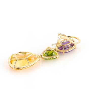 Spektakuläre Ohrringe (750er Gold) mit Amethysten, Peridots und Citrinen