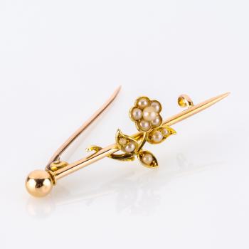 Preview: Jugendstil Brosche (585er Gold) mit Perlen
