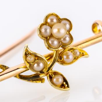 Preview: Jugendstil Brosche (585er Gold) mit Perlen