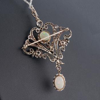 Antiker Anhänger 585er Gold + Silber mit 6.25ct Opalen und 3.10ct Diamanten