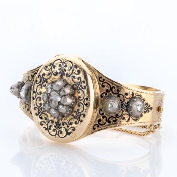 Preview: Antiker Armreif 585er Gold mit 1.0ct Diamanten