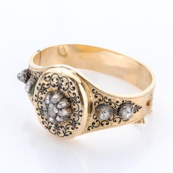 Preview: Antiker Armreif 585er Gold mit 1.0ct Diamanten