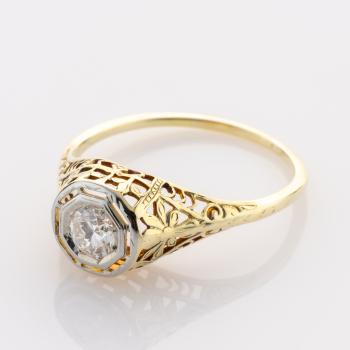 Art Deco Ring aus 585er Gold mit 0.40ct Brillant