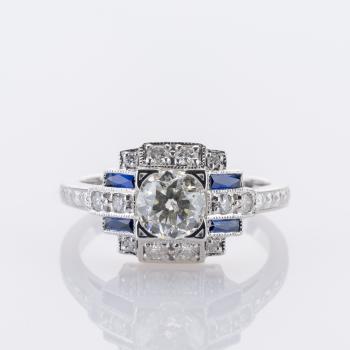 1 ct Diamond Ring with 0.30 ct Diamonds and 0.20 ct Sapphires in 18K White Gold