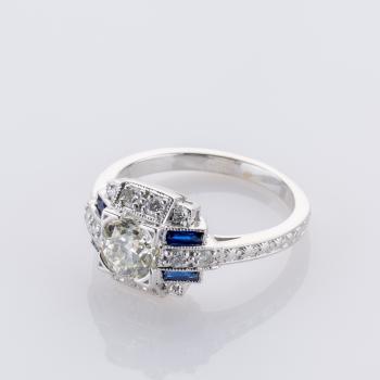 Preview: 1 ct Diamond Ring with 0.30 ct Diamonds and 0.20 ct Sapphires in 18K White Gold