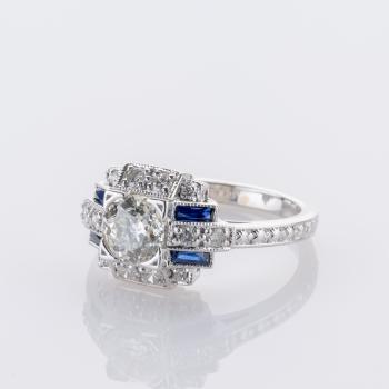 Preview: 1 ct Diamond Ring with 0.30 ct Diamonds and 0.20 ct Sapphires in 18K White Gold