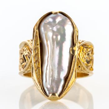 Vintage Ring (585er Gold) mit Barockperle