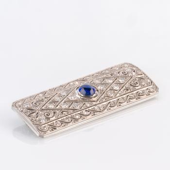 Art Deco Brosche (585er Gold) mit Saphir und Brillanten