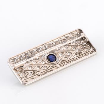 Art Deco Brosche (585er Gold) mit Saphir und Brillanten