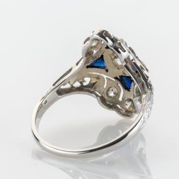 Preview: Art Deco Ring aus 750er Weißgold mit 0.35ct Brillanten und 0.08ct Saphiren