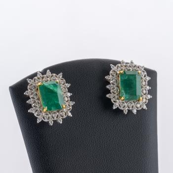 10.36 ct Emerald and Diamond Earrings in 18K White Gold