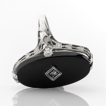 Art Deco Ring aus 585er Weißgold mit Onyx und Diamant