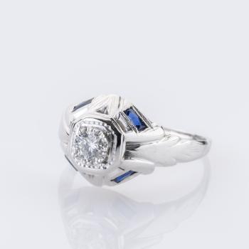 Preview: Ring aus 585er Weißgold mit 0,25 ct Brillant und 0,10 ct Saphiren