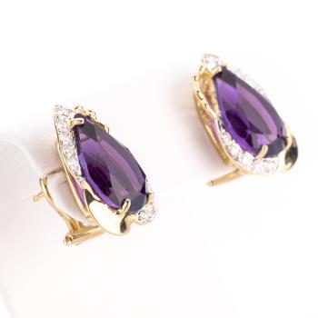 Preview: Earrings 14k gold with 9.45ct amethyst and 0.48ct diamonds