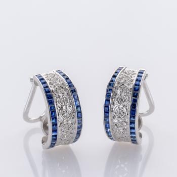 Preview: Sapphire and Diamond Earrings in 18K White Gold