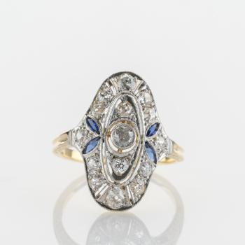 Art-Déco-Ring aus Gold und Platin mit 1.0 ct Brillanten und 0,20 ct Saphiren