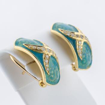 Preview: 0.75ct Diamond and Enamel Earrings in 18K Yellow Gold