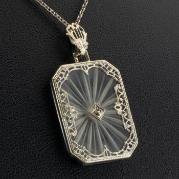 Preview: Art Deco Anhänger aus 585er Weißgold mit Brillant