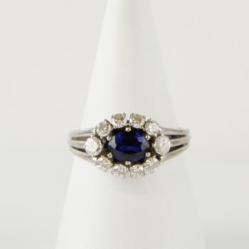 Preview: Eleganter Damenring 750er Gold mit 1.0ct Saphir und 0.40ct Brillanten