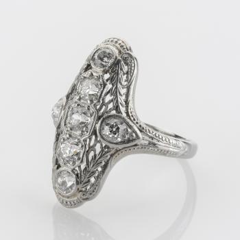 Preview: Art Deco Ring aus 750er Weißgold mit 1.0ct Brillanten