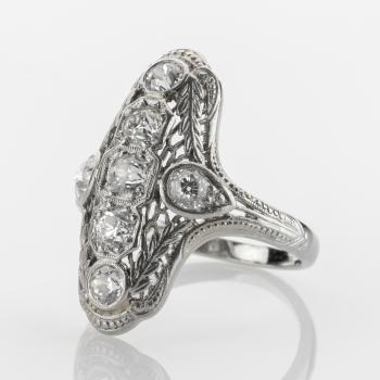 Preview: Art Deco Ring aus 750er Weißgold mit 1.0ct Brillanten
