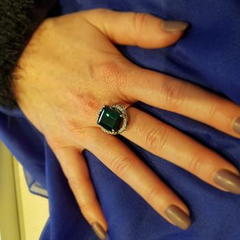 Damenring (900er Platin) mit einem 11.67ct Turmalin und 0.47ct Brillanten