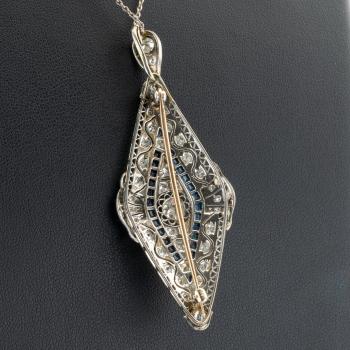 Preview: Art Deco Anhänger aus 585er Gold mit Brillanten und Saphiren