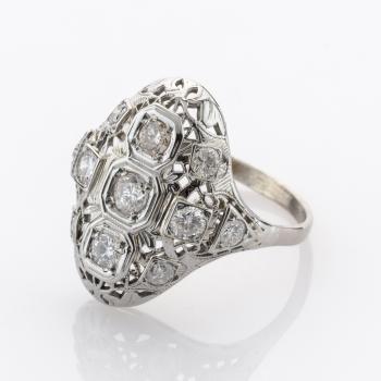 Art Deco Ring aus 585er Weißgold mit 0.80ct Brillanten