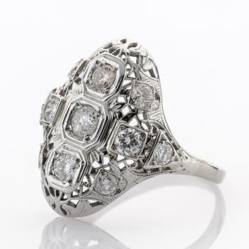 Art Deco Ring aus 585er Weißgold mit 0.80ct Brillanten