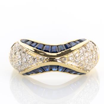 Ladies ring 18k gold with 1.0ct sapphires and 0.50ct diamonds