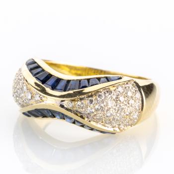 Ladies ring 18k gold with 1.0ct sapphires and 0.50ct diamonds