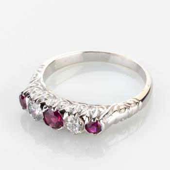 Preview: Retro Ring 585er Gold mit 0.45ct Rubinen und 0.42ct Brillanten