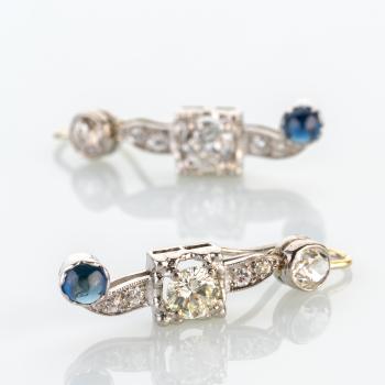 Art Deco earrings platinum with 2.10ct diamonds and 0.20ct sapphires