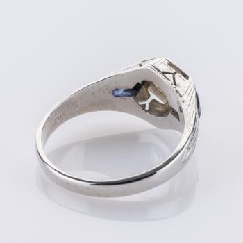 Preview: 0.75ct Art Déco Ring Diamond and 0.10ct Sapphire Ring in 18K White Gold