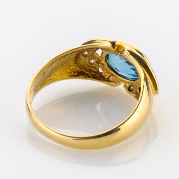Vintage Ring aus 750er Gold mit 1.50ct Blautopas und 0.28ct Brillanten