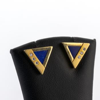 Preview: 14k gold earstuds with lapis lazuli and 0.12ct diamonds