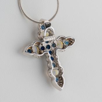 Preview: 4 Opal, 1.6ct Sapphire and 0.8ct Diamond Pendant in 18K White Gold