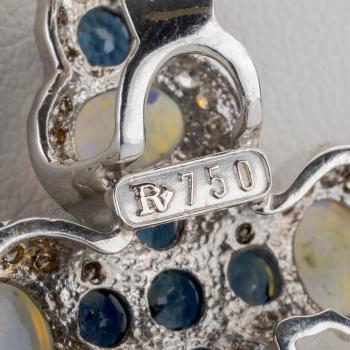 Preview: 4 Opal, 1.6ct Sapphire and 0.8ct Diamond Pendant in 18K White Gold