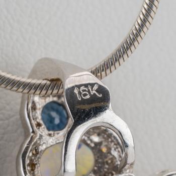 4 Opal, 1.6ct Sapphire and 0.8ct Diamond Pendant in 18K White Gold