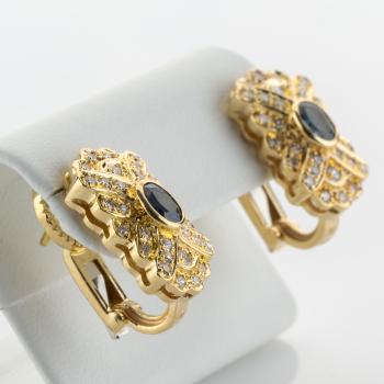 Preview: Vintage 14k gold earrings with 0.30ct sapphires and 1.12ct diamonds