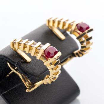 Preview: Vintage 14k gold earrings with 1.50ct rubies and 0.50ct diamonds
